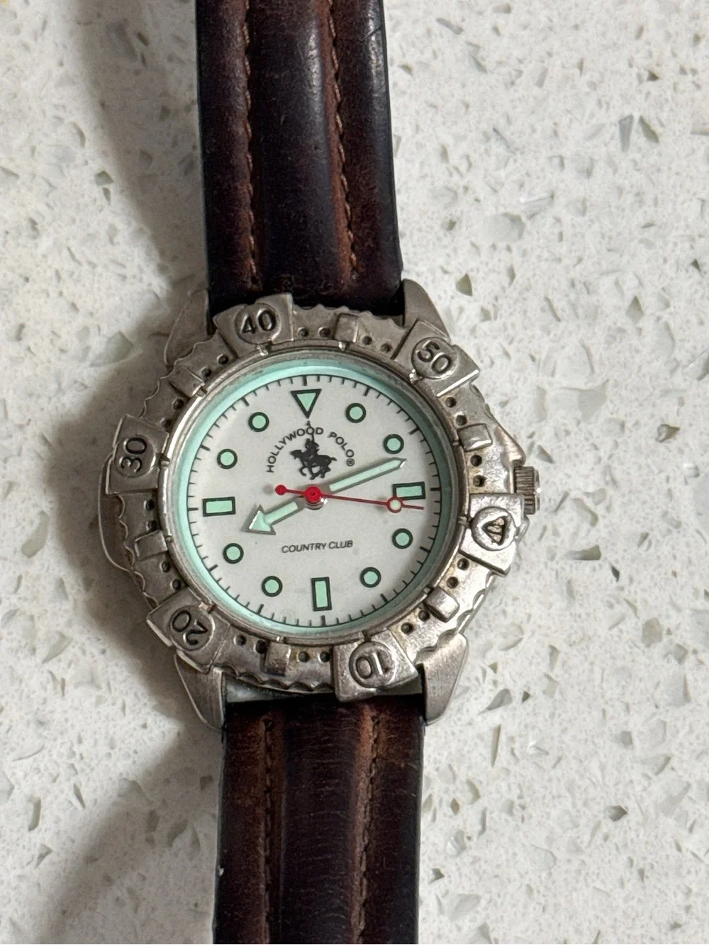 Men's Brown Leather Strap Watch with Silver Case